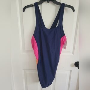 Lands' End Women's Navy Pink Orange One-Piece Swimsuit Size XL NEW